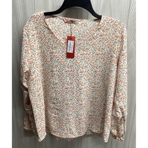 ENVOGUE Women's (Size XXL) Long Sleeve Round Neck Floral Shirt Sleeve Accent